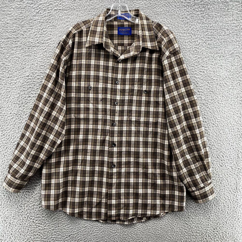 Sir Pendleton Shirt Men's XL Brown Plaid Wool Outdoor Workwear Academia Grunge - Picture 2 of 16